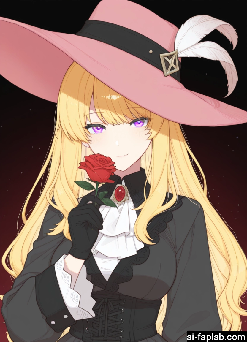 1girl, blonde hair, long hair, flower, gloves, hat · Yamete.gg