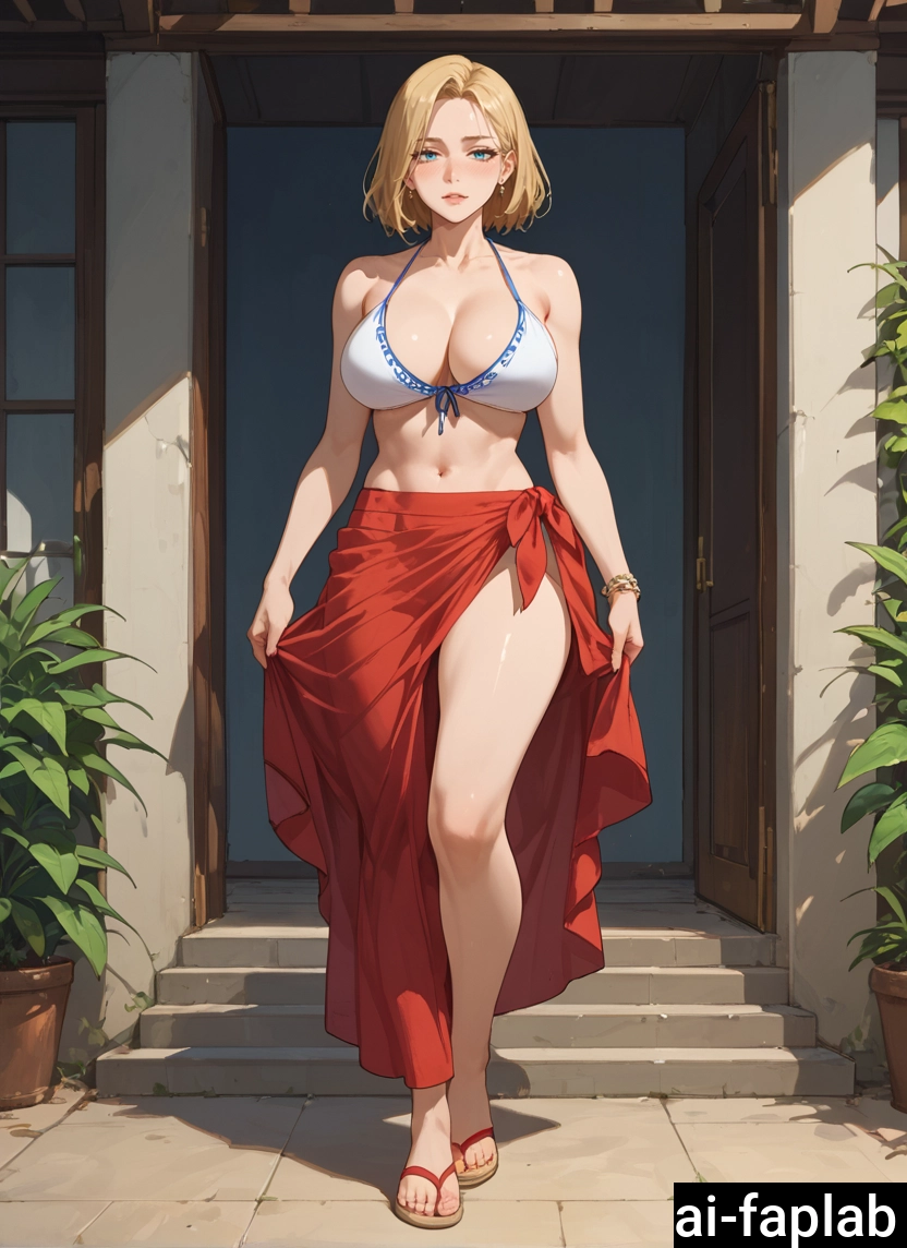 1girl, breasts, swimsuit, bikini, solo, sarong · Yamete.gg