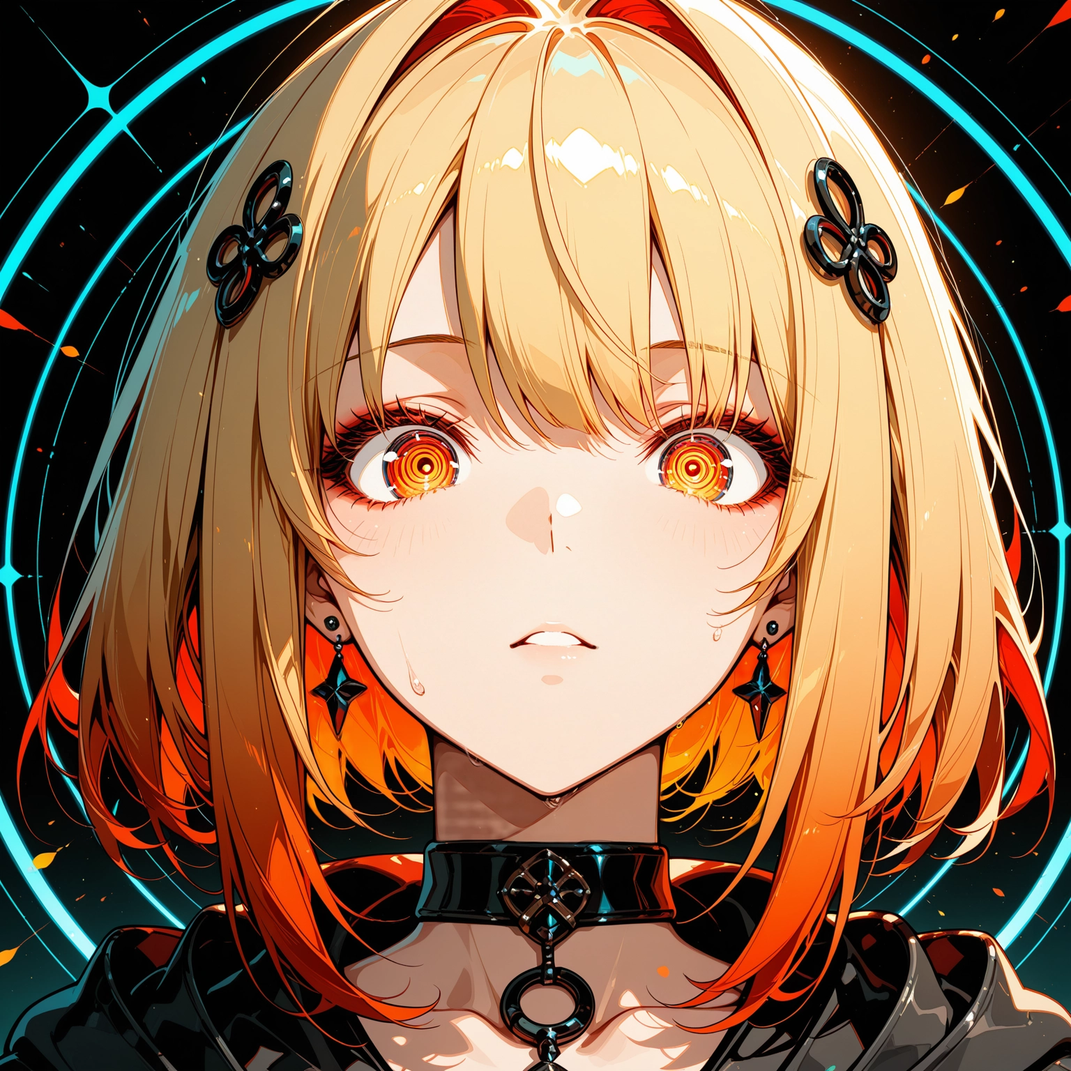 1girl, solo, earrings, jewelry, looking at viewer, multicolored hair