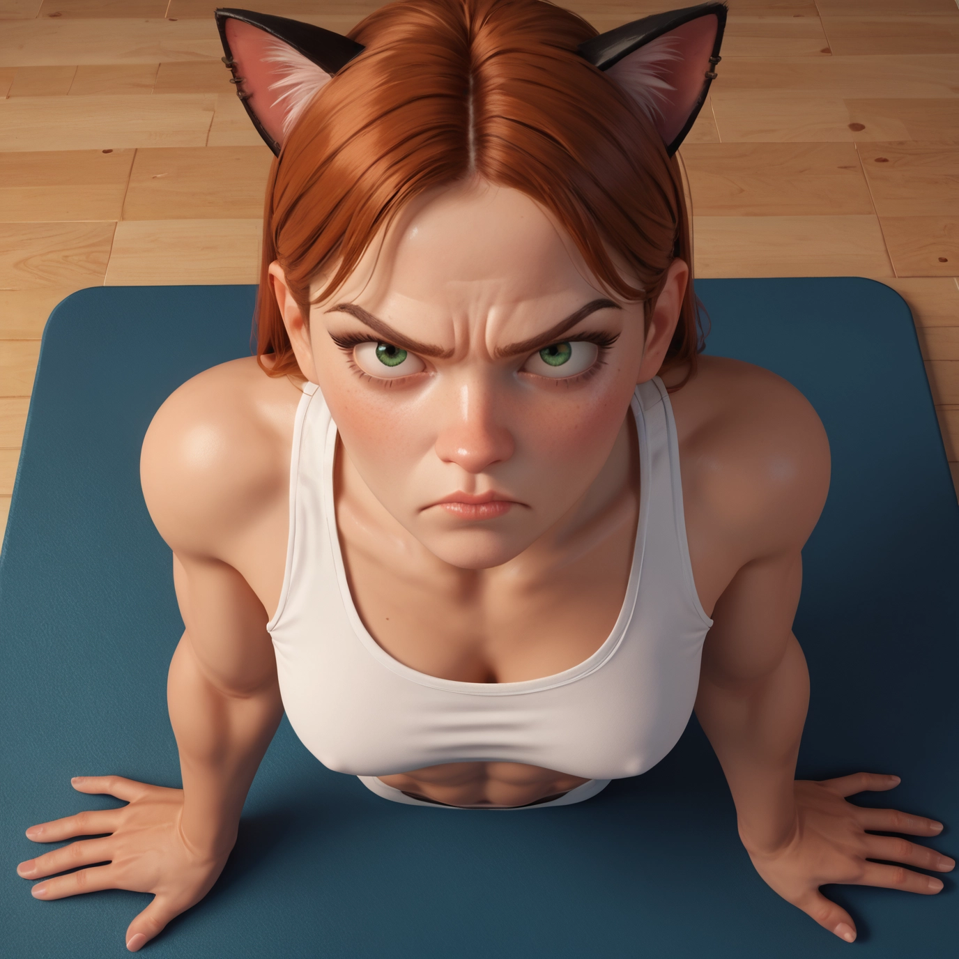1girl, animal ears, green eyes, freckles, solo, looking at viewer · Yamete.gg