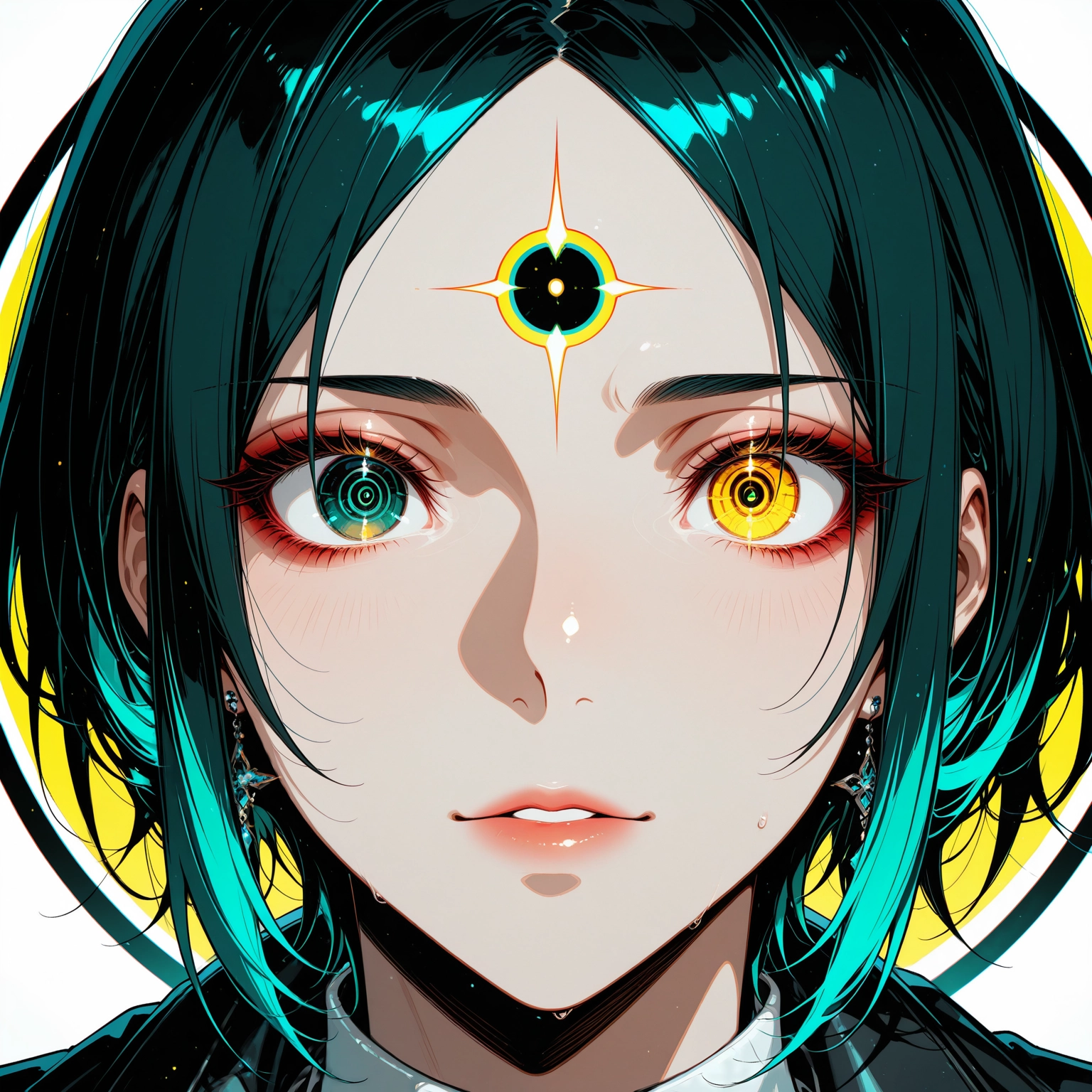 1girl, solo, yellow eyes, looking at viewer, heterochromia, portrait