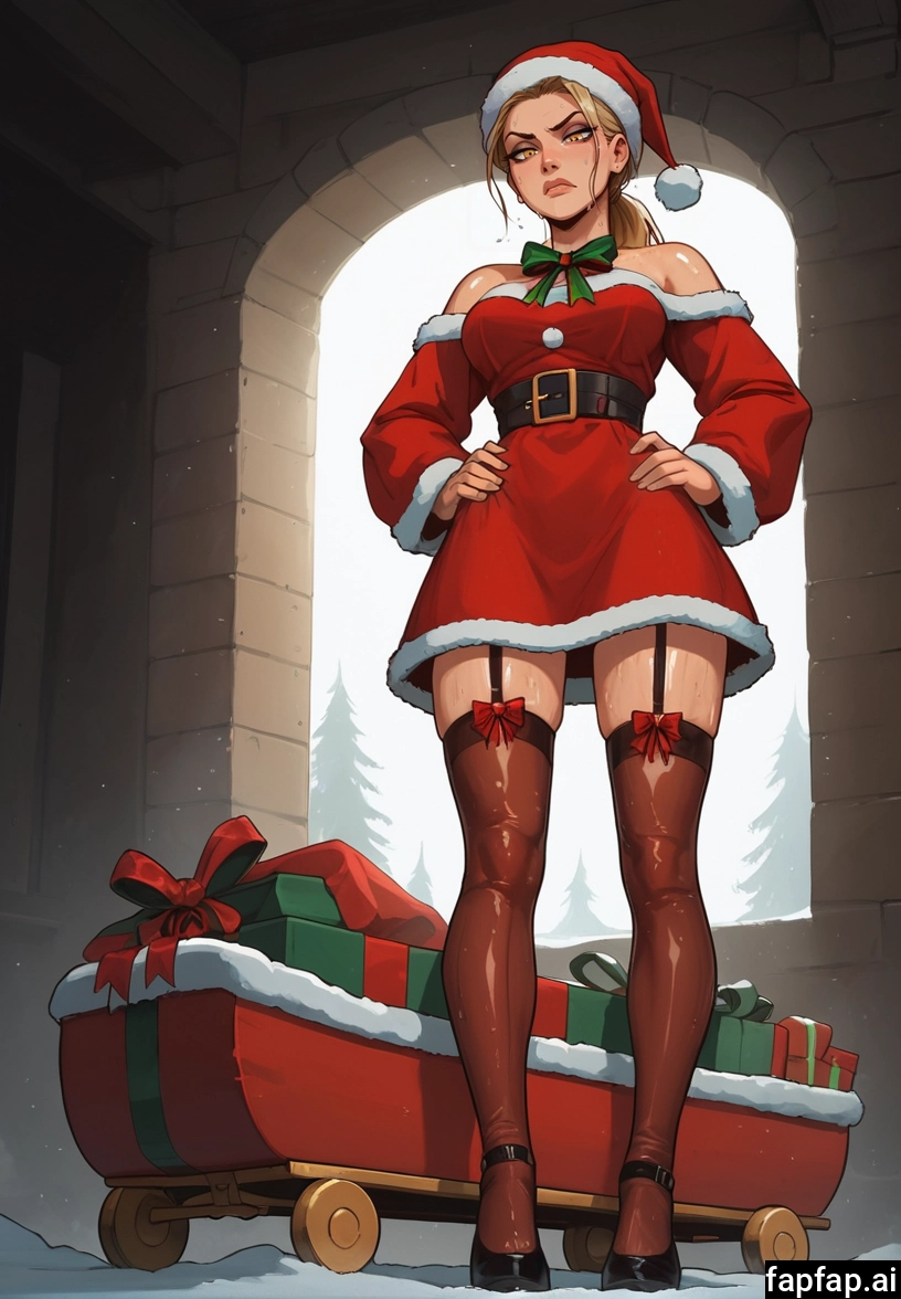 1girl, solo, thighhighs, hat, santa hat, hands on hips · Yamete.gg
