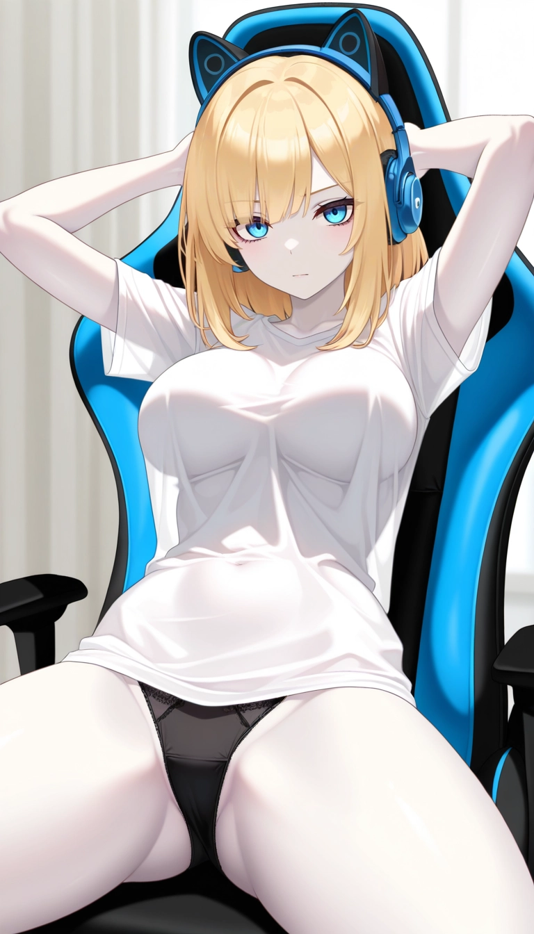 1girl, underwear, solo, panties, blonde hair, breasts · Yamete.gg