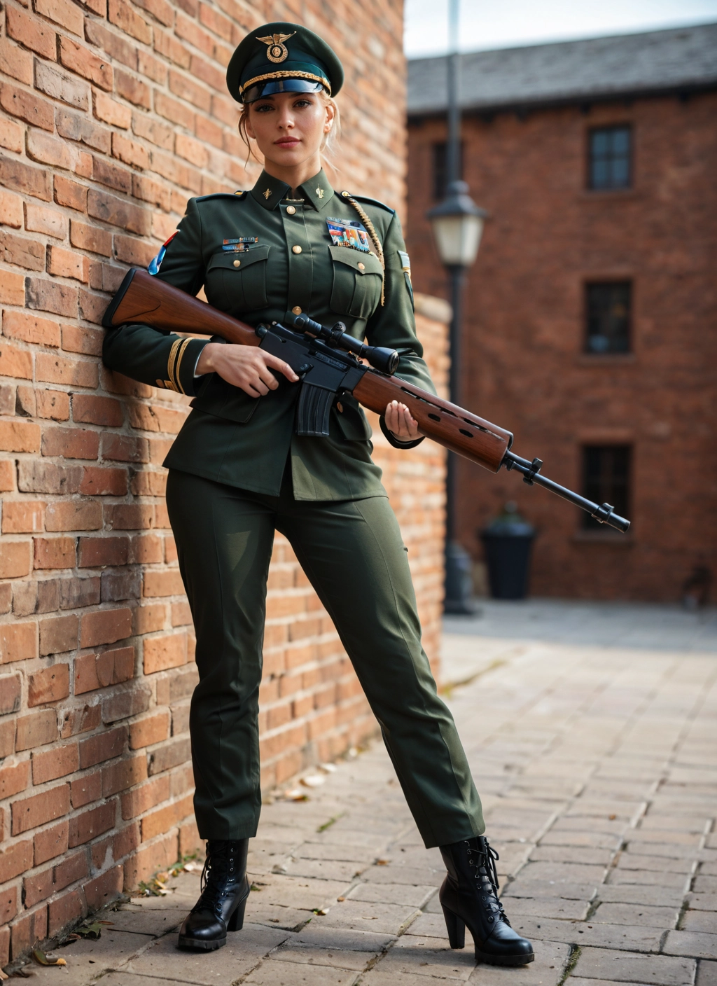 1girl, weapon, gun, solo, rifle, uniform