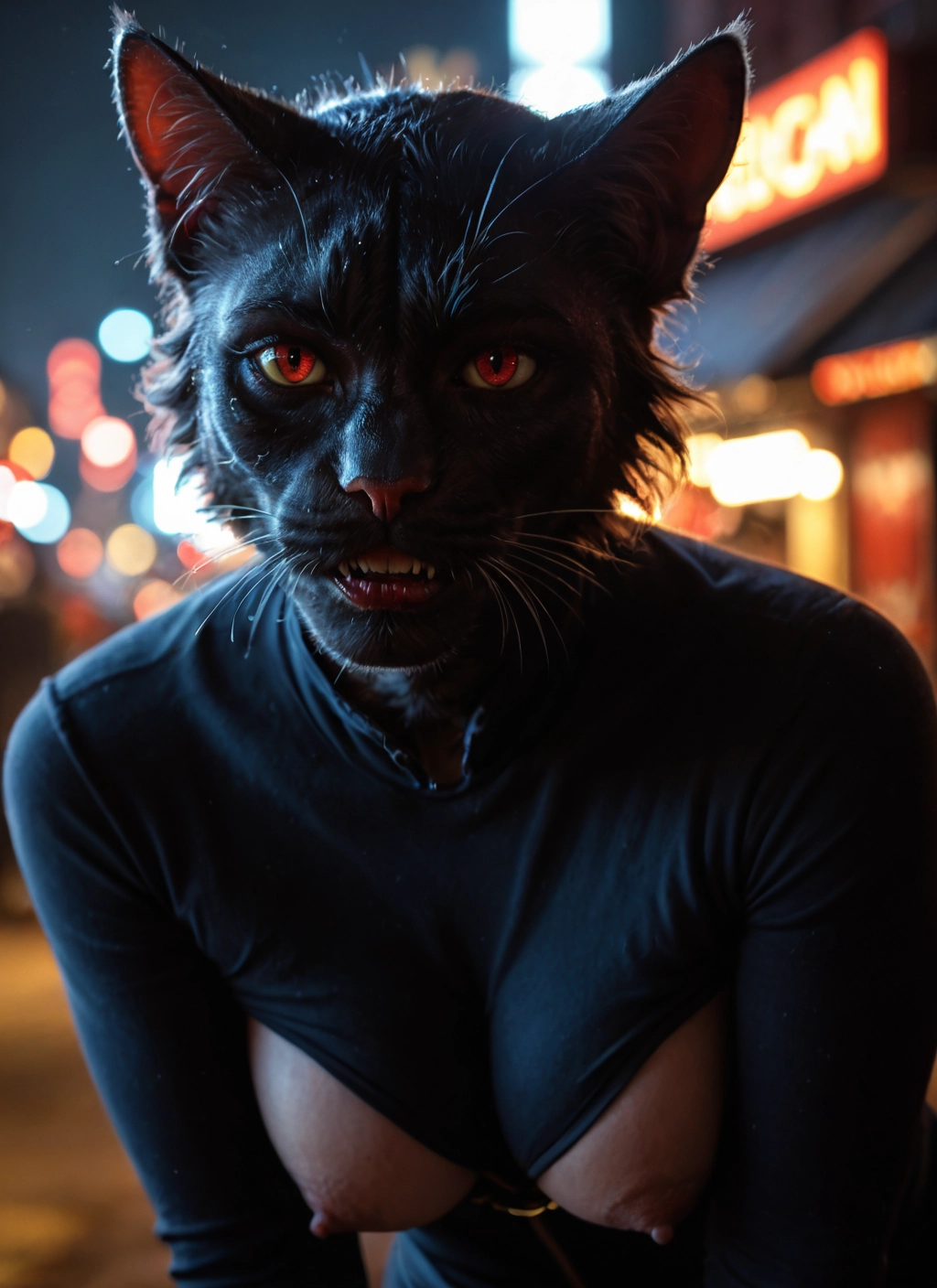 furry, breasts, nipples, solo, red eyes, large breasts · Yamete.gg