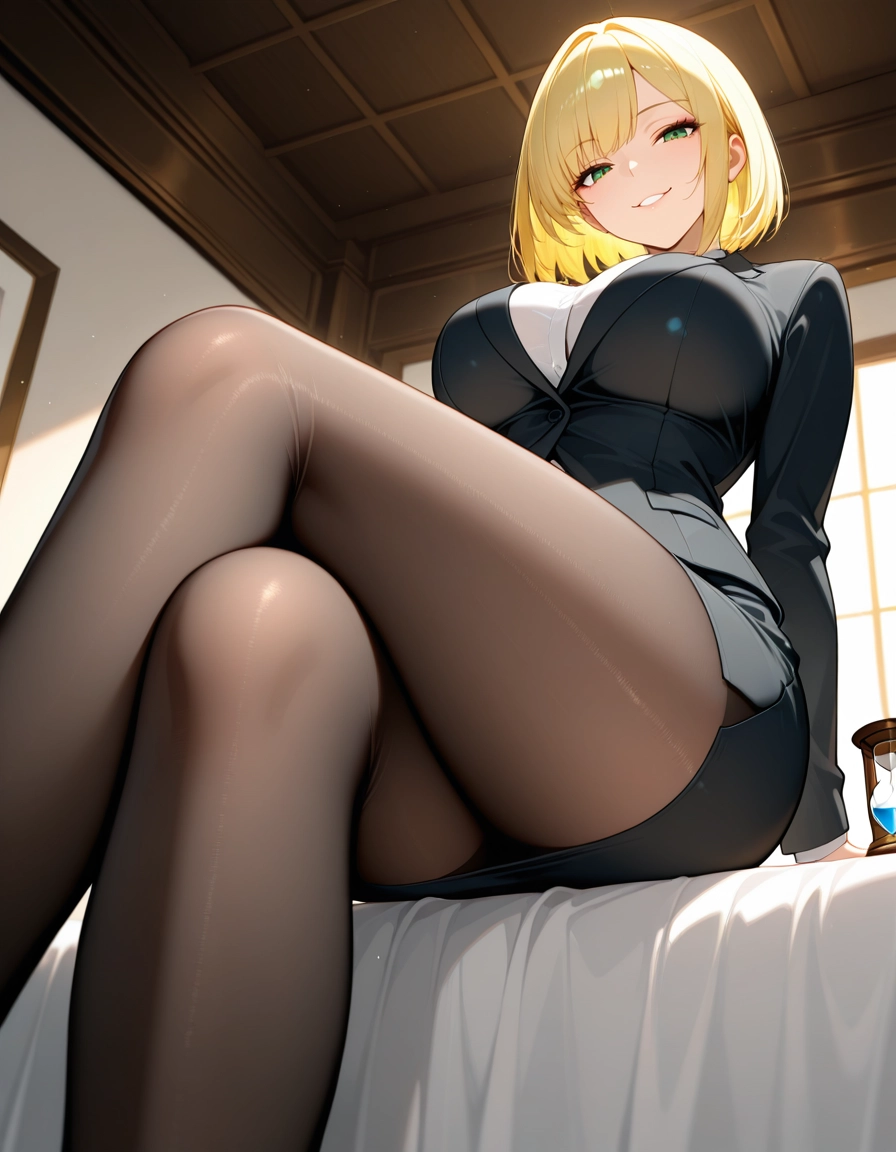 1girl, blonde hair, solo, breasts, pantyhose, green eyes · Yamete.gg