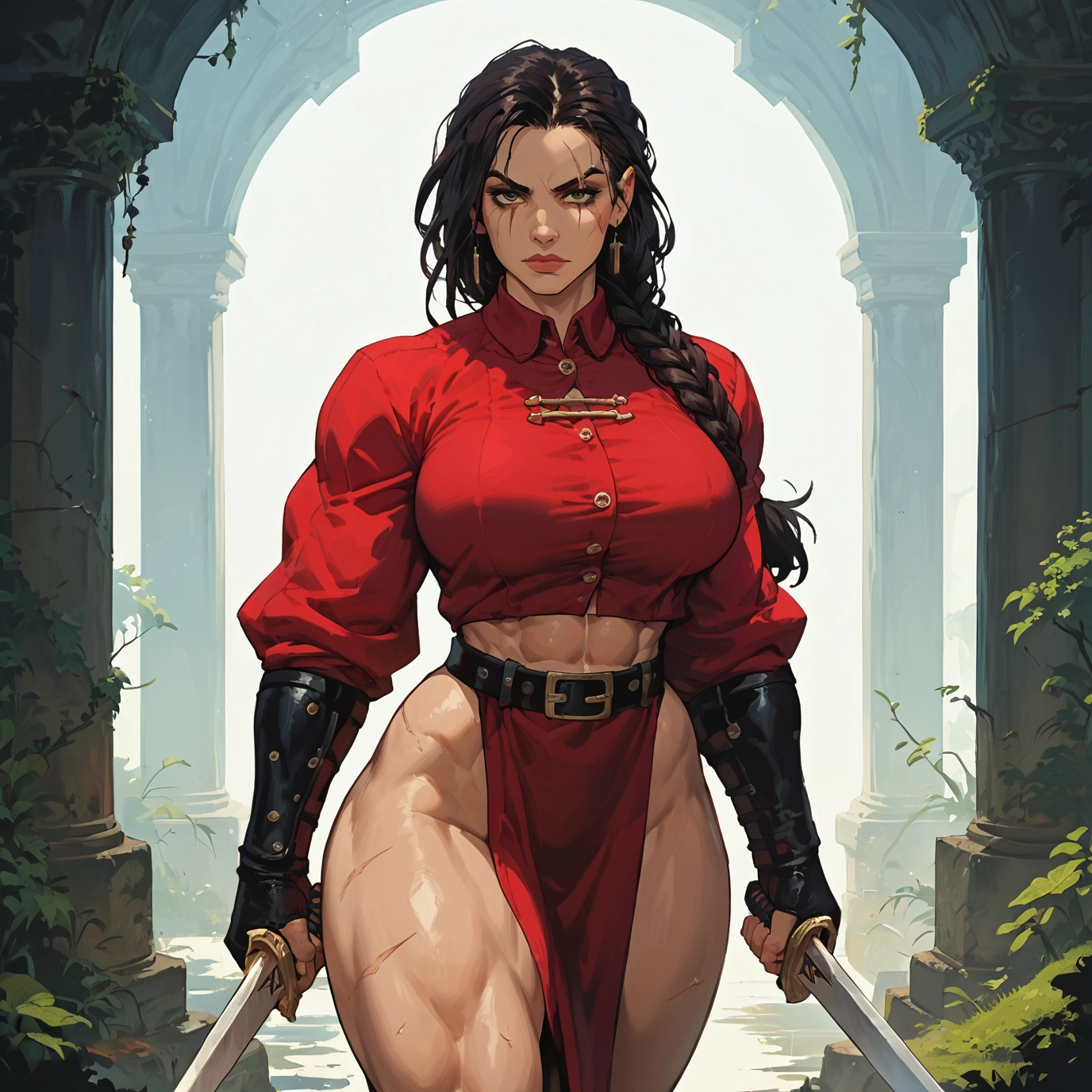 1girl, weapon, sword, muscular female, muscular, jewelry · Yamete.gg