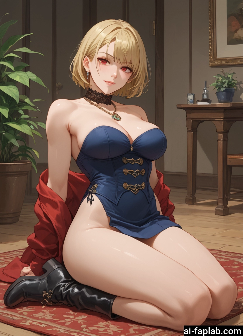 1girl, breasts, jewelry, blonde hair, short hair, boots