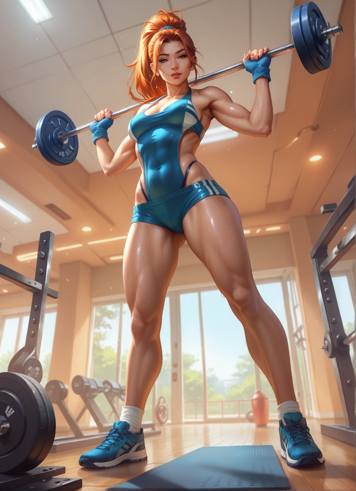 1girl, muscular, breasts, muscular female, solo, shoes · Yamete.gg