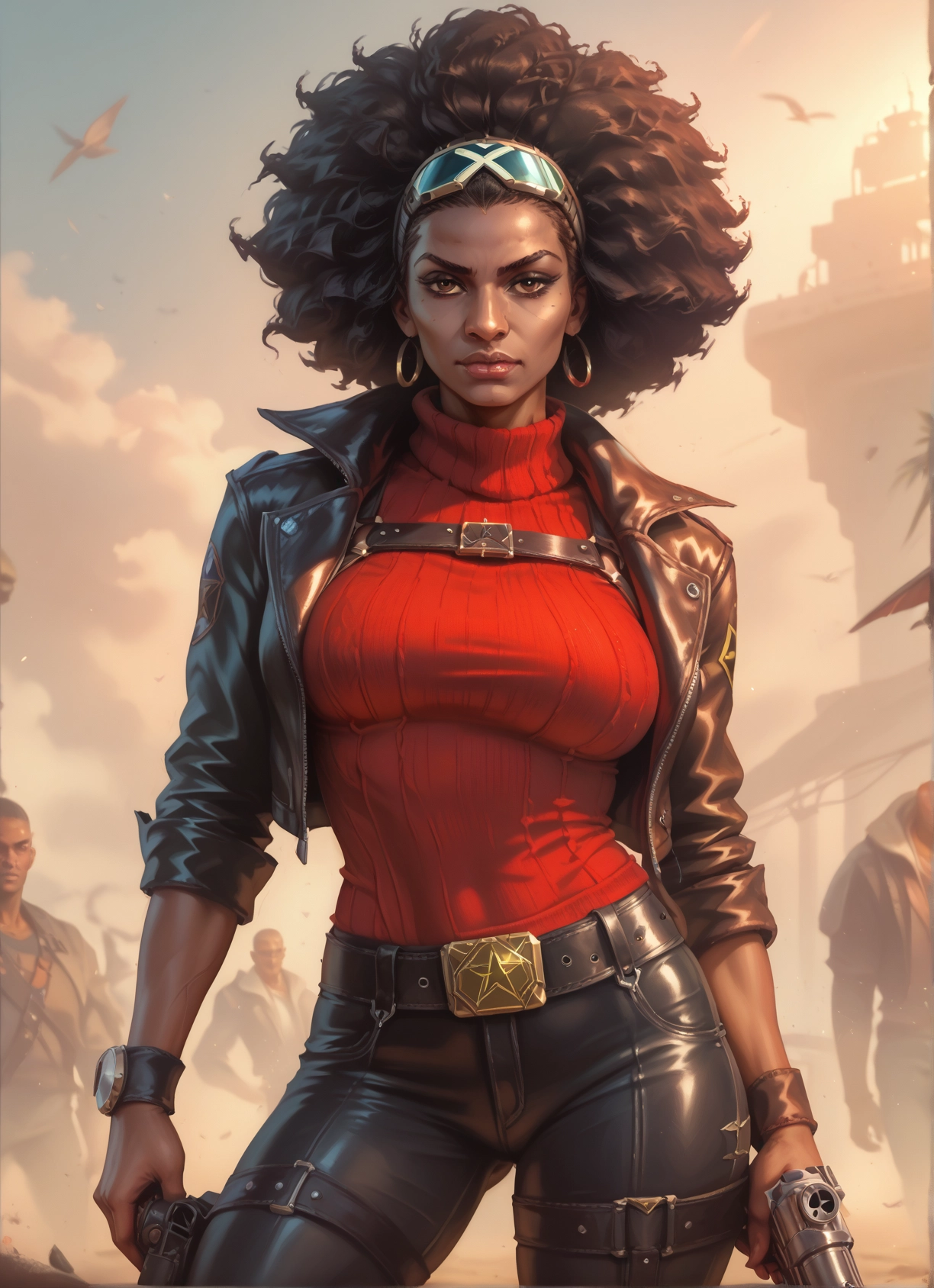 weapon, 1girl, gun, dark skin, jewelry, earrings · Yamete.gg