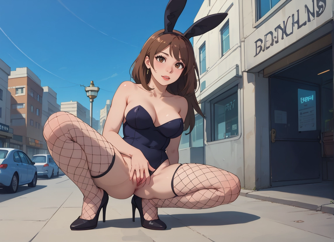 1girl, high heels, outdoors, animal ears, solo, rabbit ears · Yamete.gg