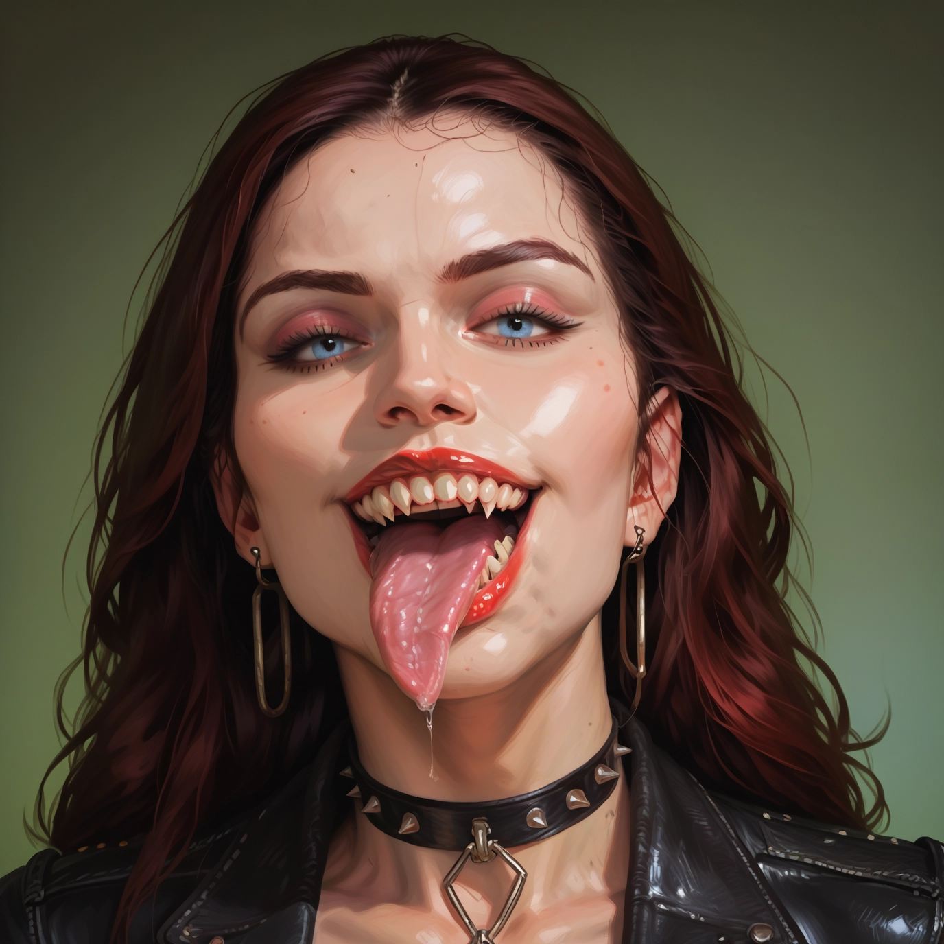 1girl, jewelry, solo, earrings, tongue, tongue out