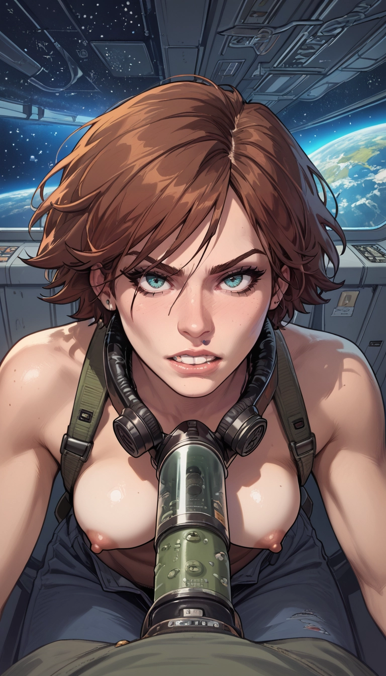 1girl, nipples, freckles, looking at viewer, breasts, brown hair · Yamete.gg