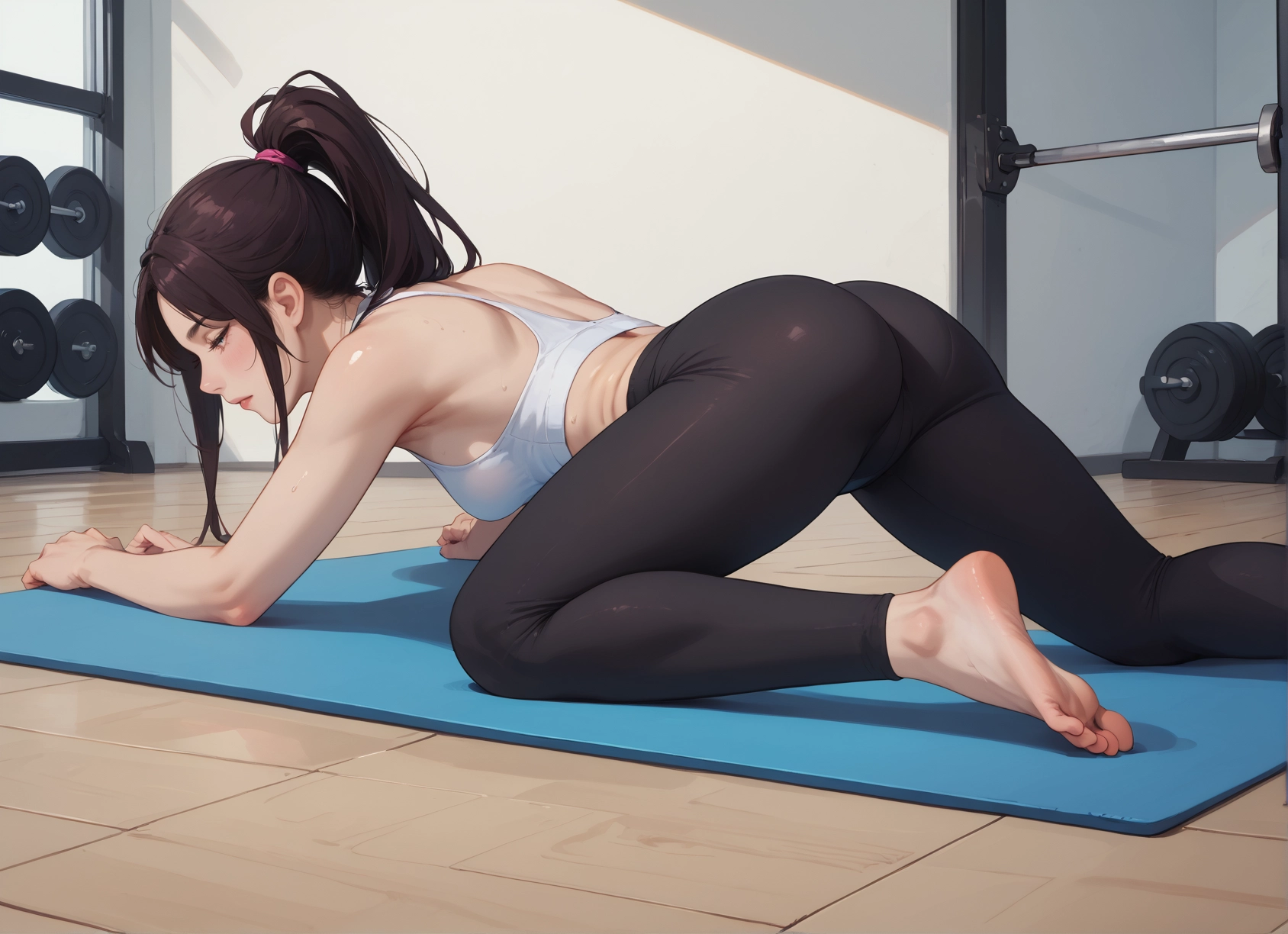 1girl, feet, solo, exercise, breasts, ass