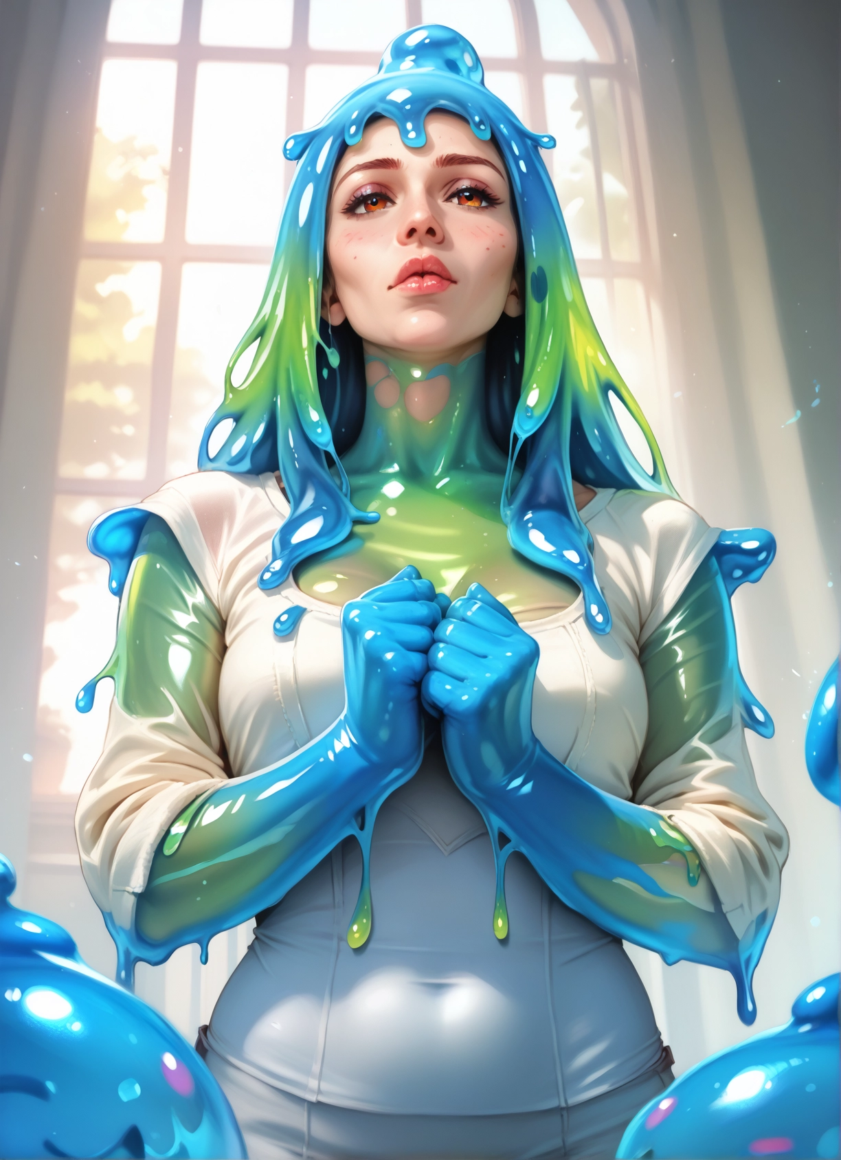 1girl, slime girl, monster girl, solo, window, slime (substance) · Yamete.gg
