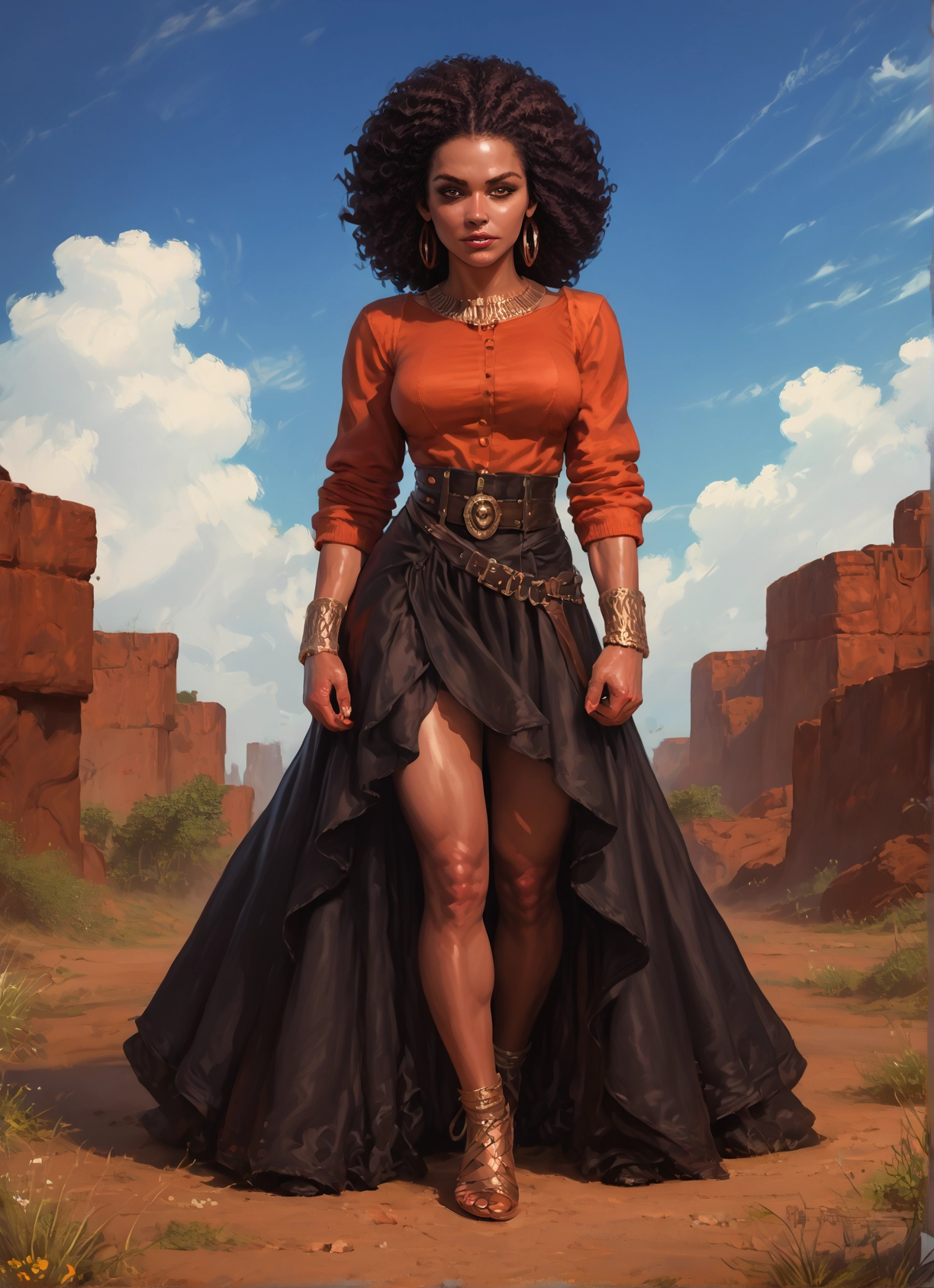 1girl, solo, jewelry, earrings, skirt, dark skin · Yamete.gg