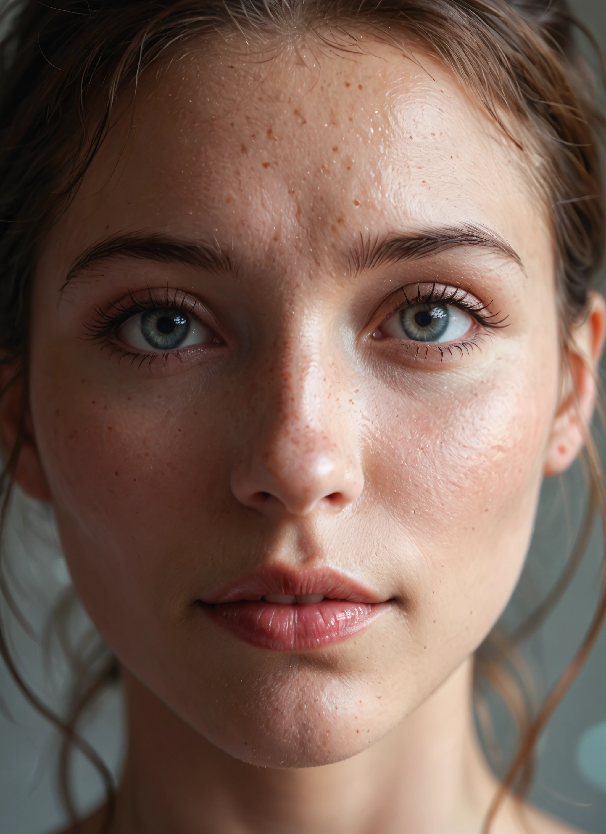 1girl, solo, looking at viewer, realistic, freckles, face · Yamete.gg