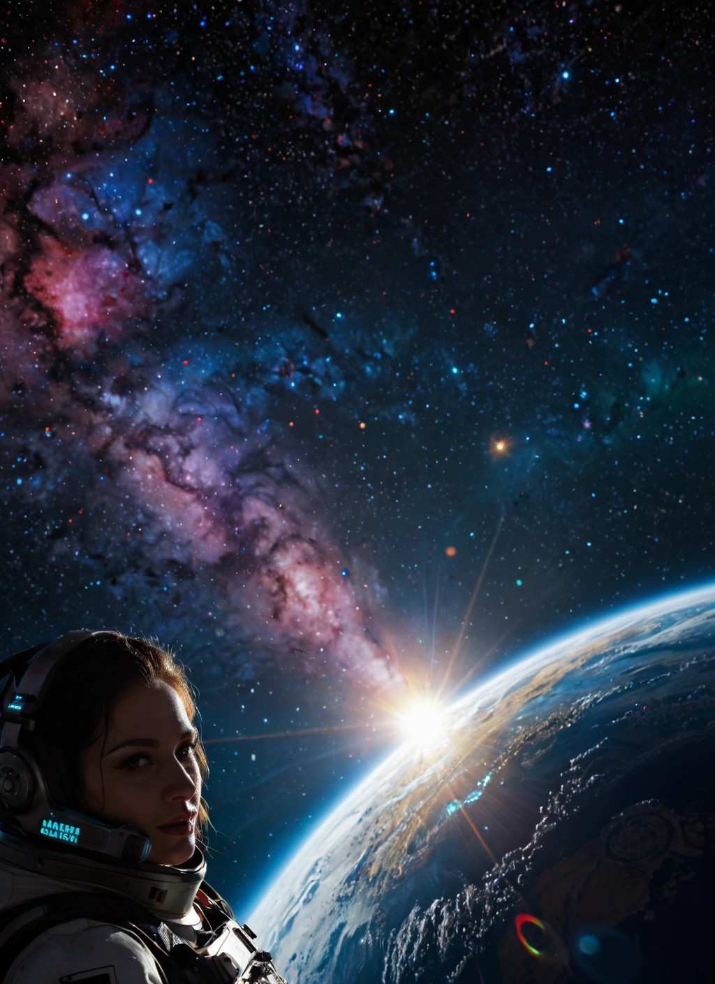 1girl, solo, space, planet, earth (planet), star (sky)