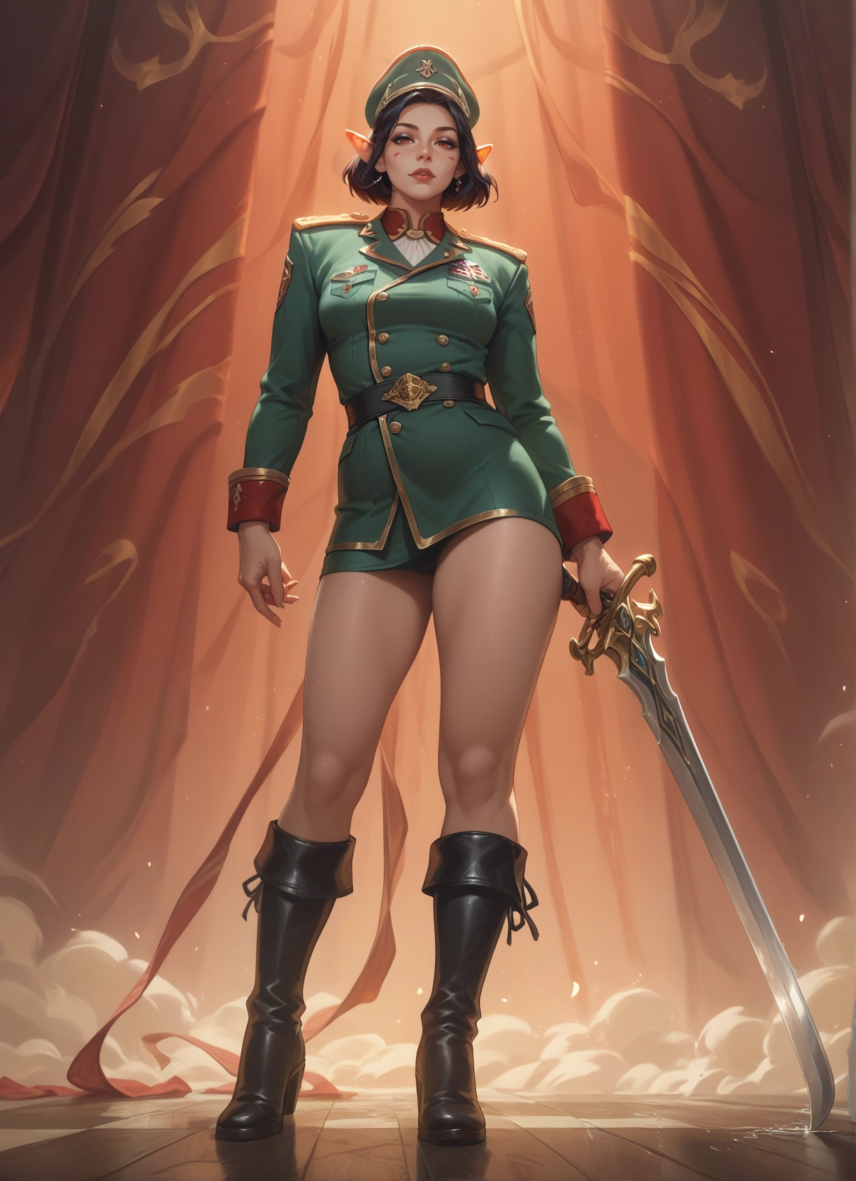 1girl, weapon, sword, boots, solo, hat · Yamete.gg