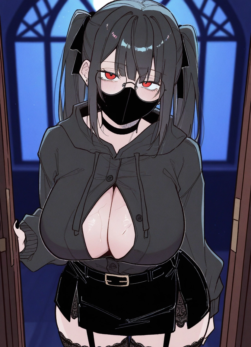 breasts, 1girl, red eyes, thighhighs, solo, twintails · Yamete.gg