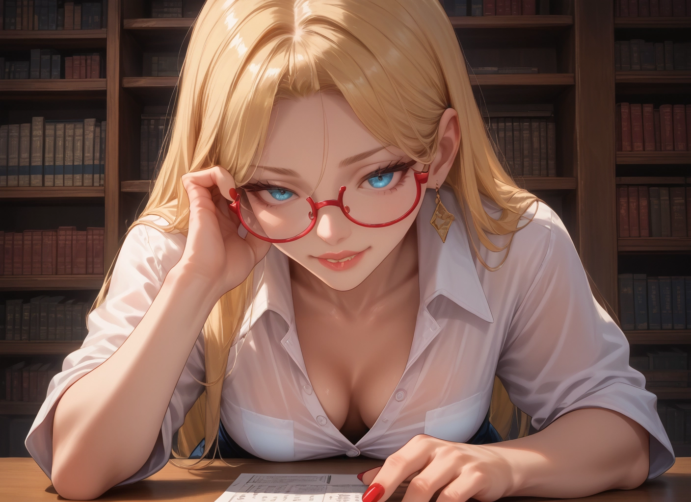1girl, breasts, blonde hair, glasses, jewelry, earrings · Yamete.gg