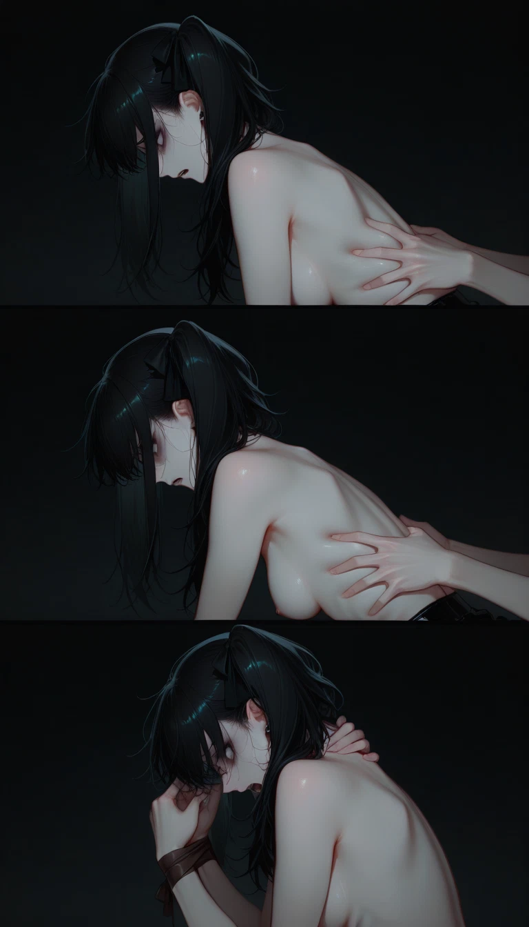 breasts, black hair, nipples, 1girl, twintails, sangvis ferri