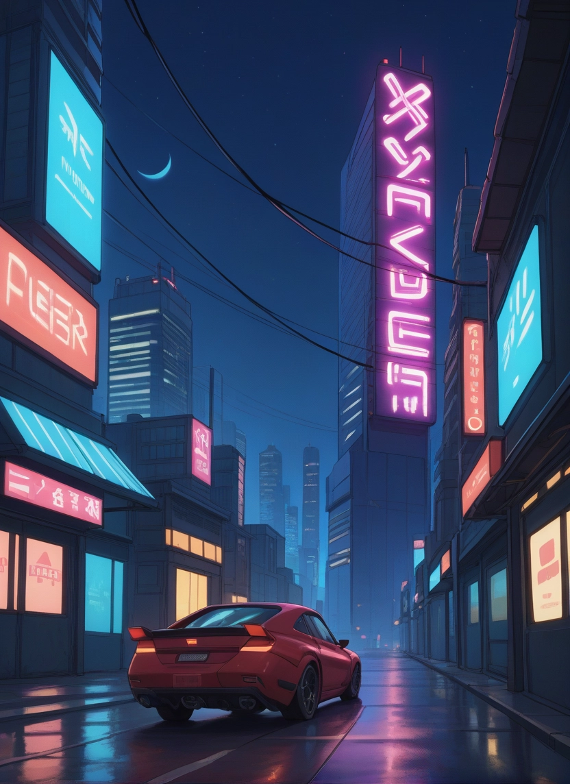 car, ground vehicle, motor vehicle, night, no humans, crescent moon · Yamete.gg
