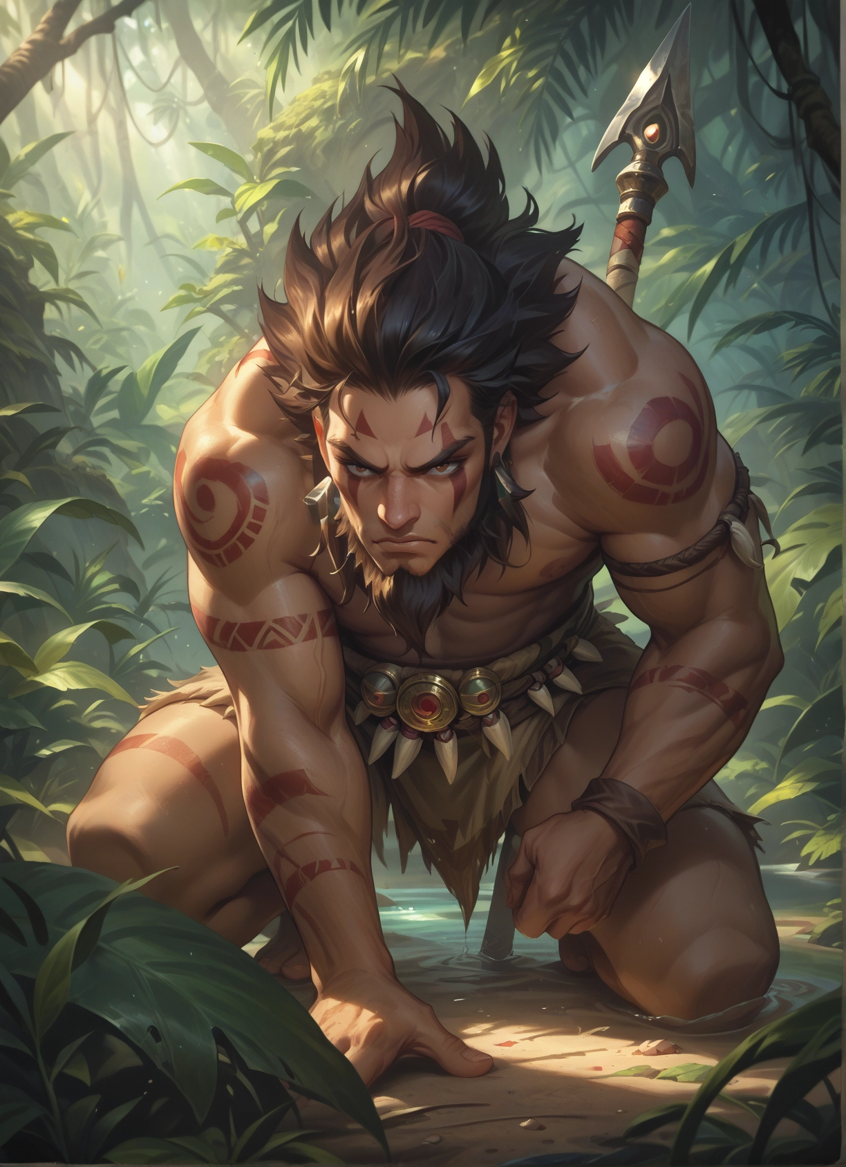 bara, 1boy, male focus, facial hair, solo, weapon · Yamete.gg