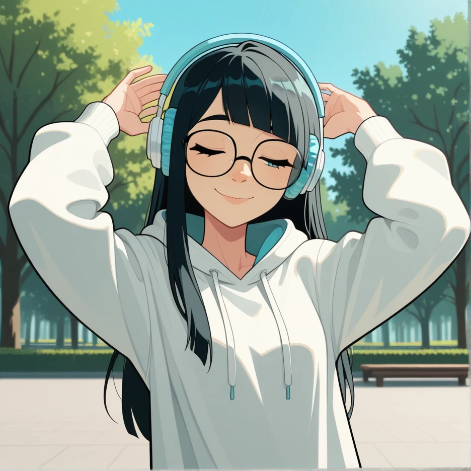 1girl, glasses, solo, smile, hood, blue eyes · Yamete.gg