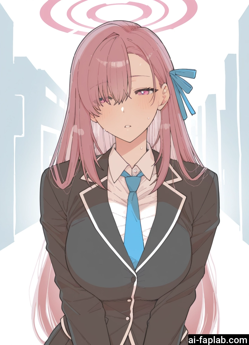 1girl, long hair, halo, breasts, solo, necktie