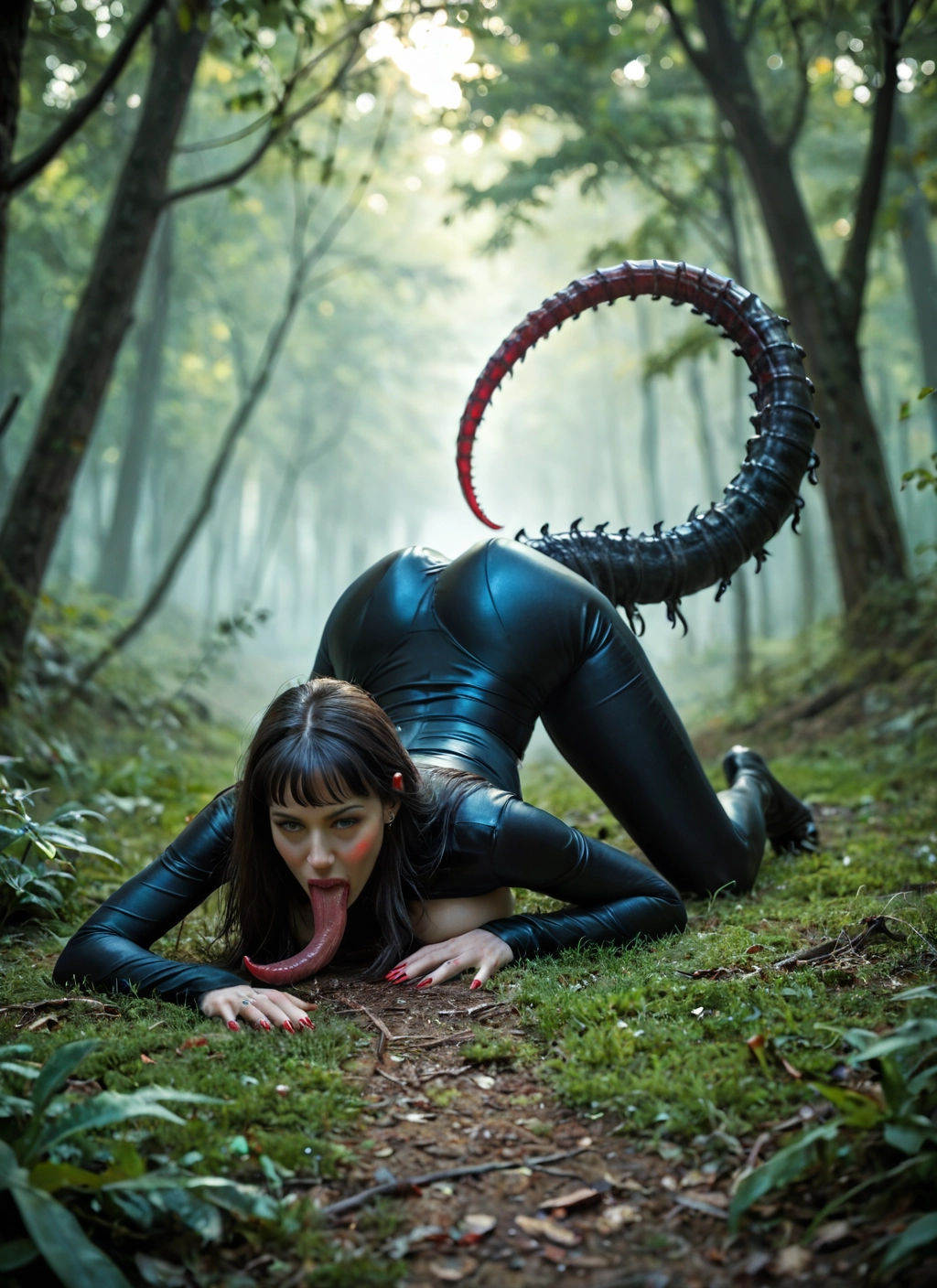 1girl, tongue, solo, tail, long tongue, tongue out · Yamete.gg