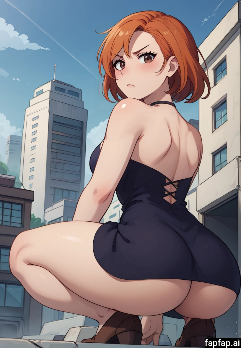 1girl, solo, dress, ass, squatting, outdoors · Yamete.gg
