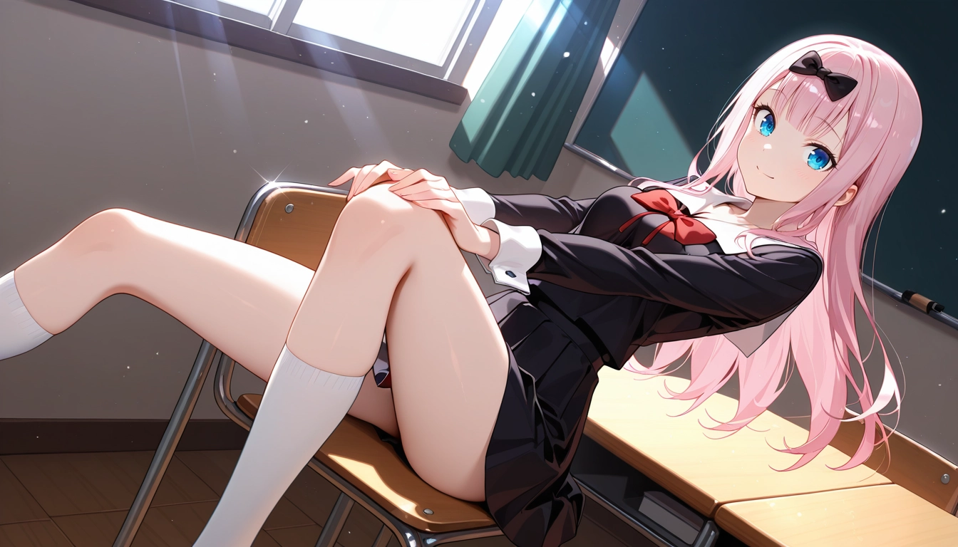 1girl, solo, bow, school uniform, pink hair, blue eyes · Yamete.gg