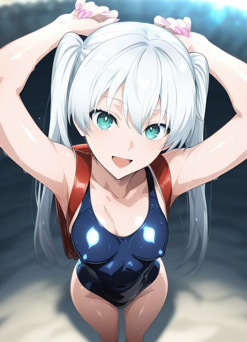 1girl, swimsuit, breasts, one-piece swimsuit, solo, twintails · Yamete.gg