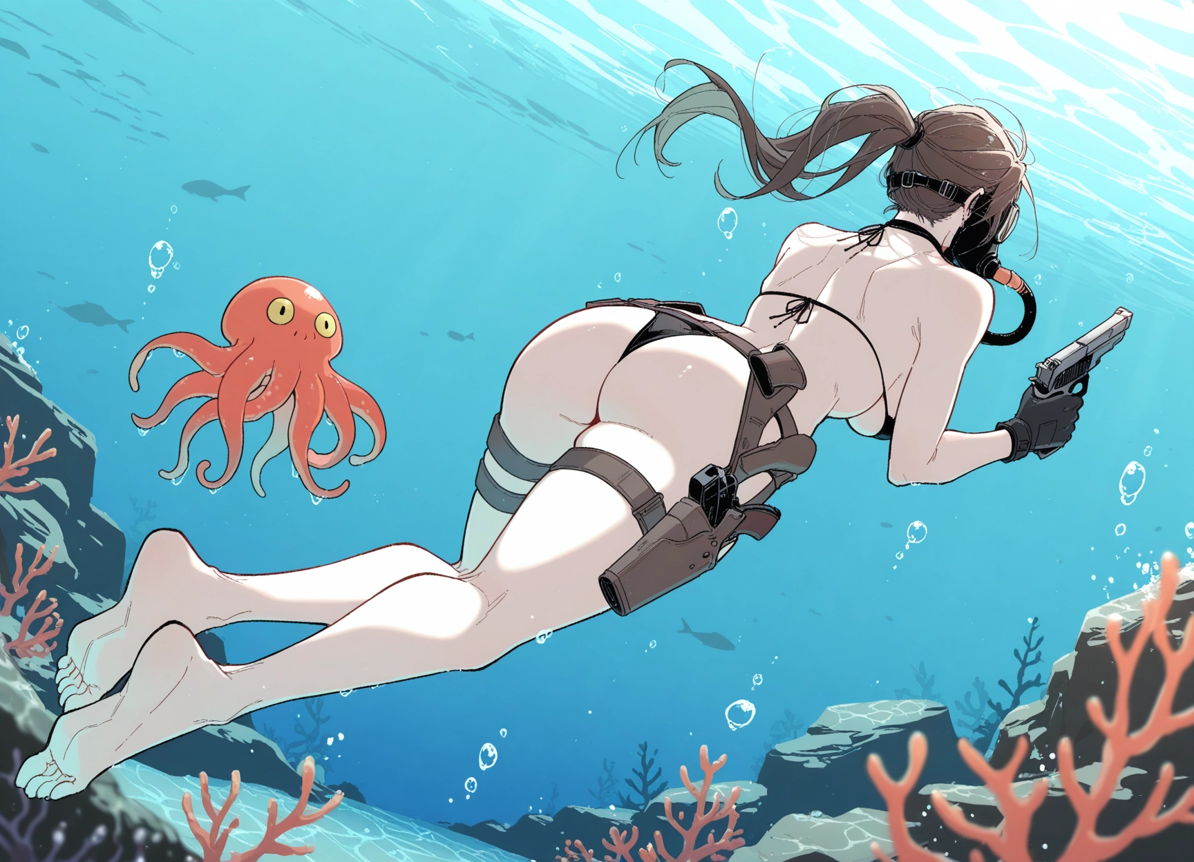 1girl, ass, swimsuit, bikini, weapon, gun · Yamete.gg
