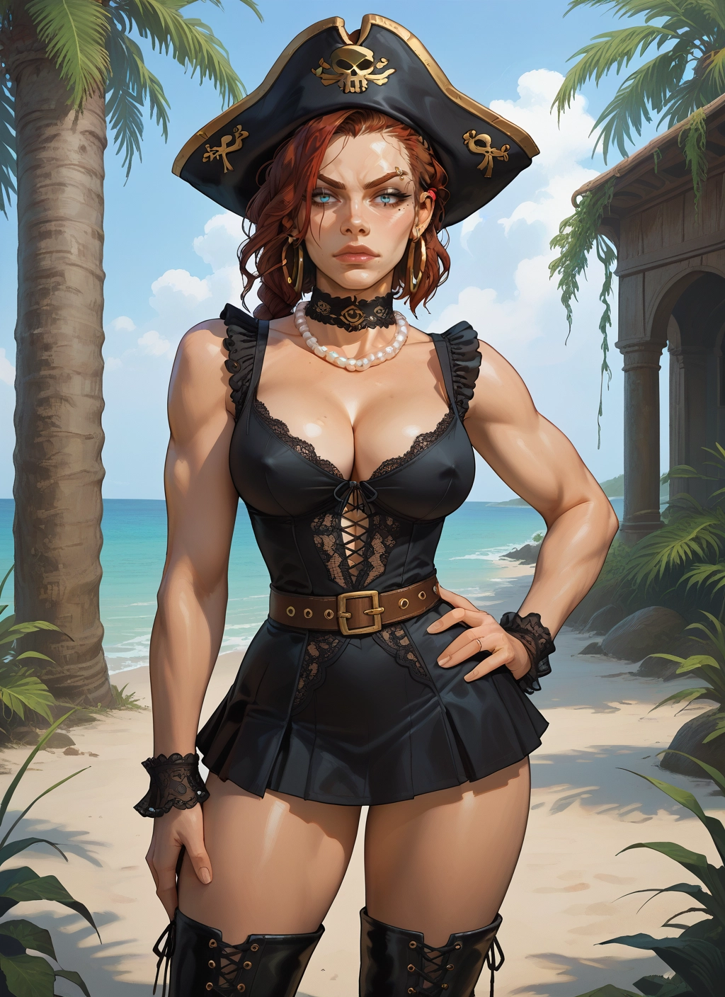 1girl, breasts, hat, jewelry, solo, thighhighs · Yamete.gg