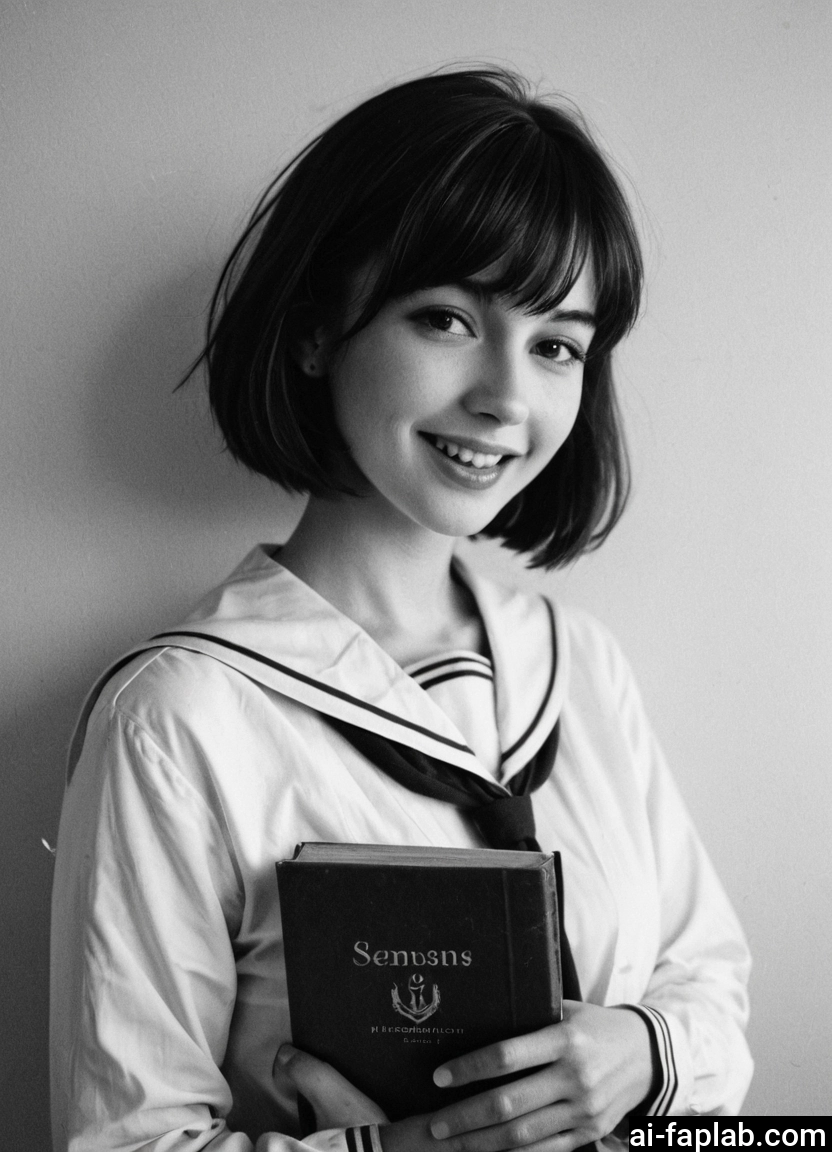1girl, greyscale, monochrome, solo, book, school uniform