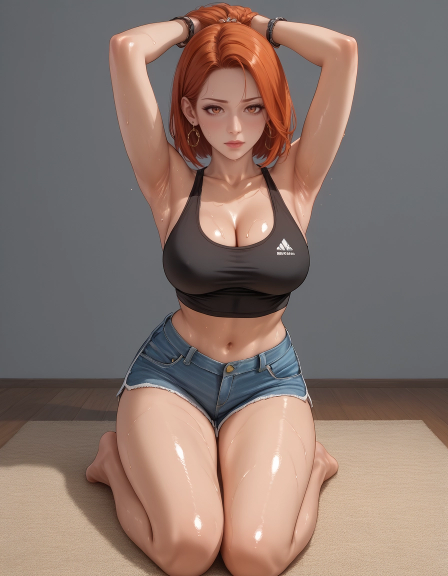 1girl, breasts, shorts, armpits, jewelry, cleavage · Yamete.gg