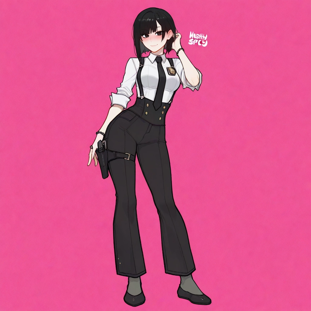 1girl, solo, holster, black necktie, shirt, necktie · Yamete.gg