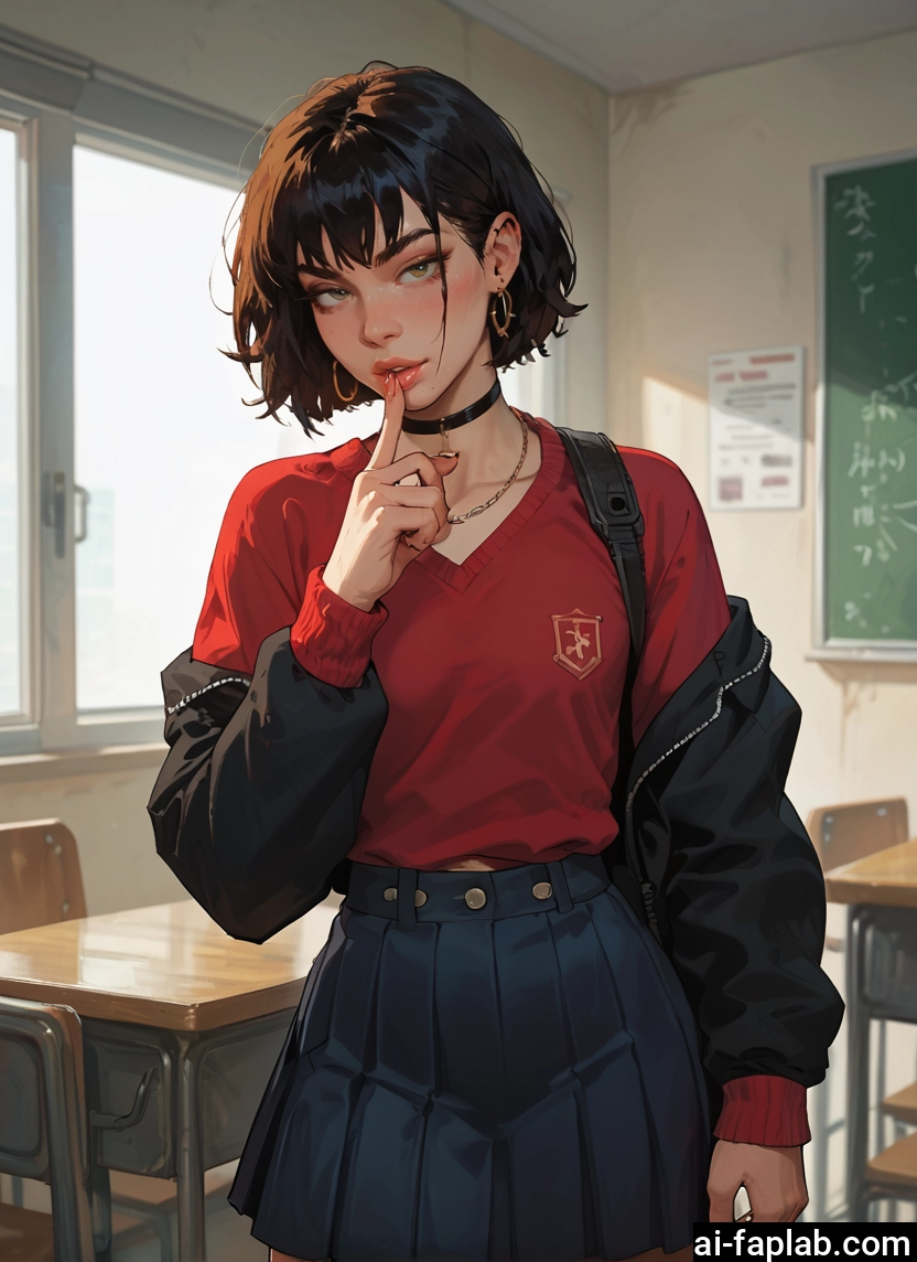 1girl, skirt, solo, jewelry, earrings, choker · Yamete.gg