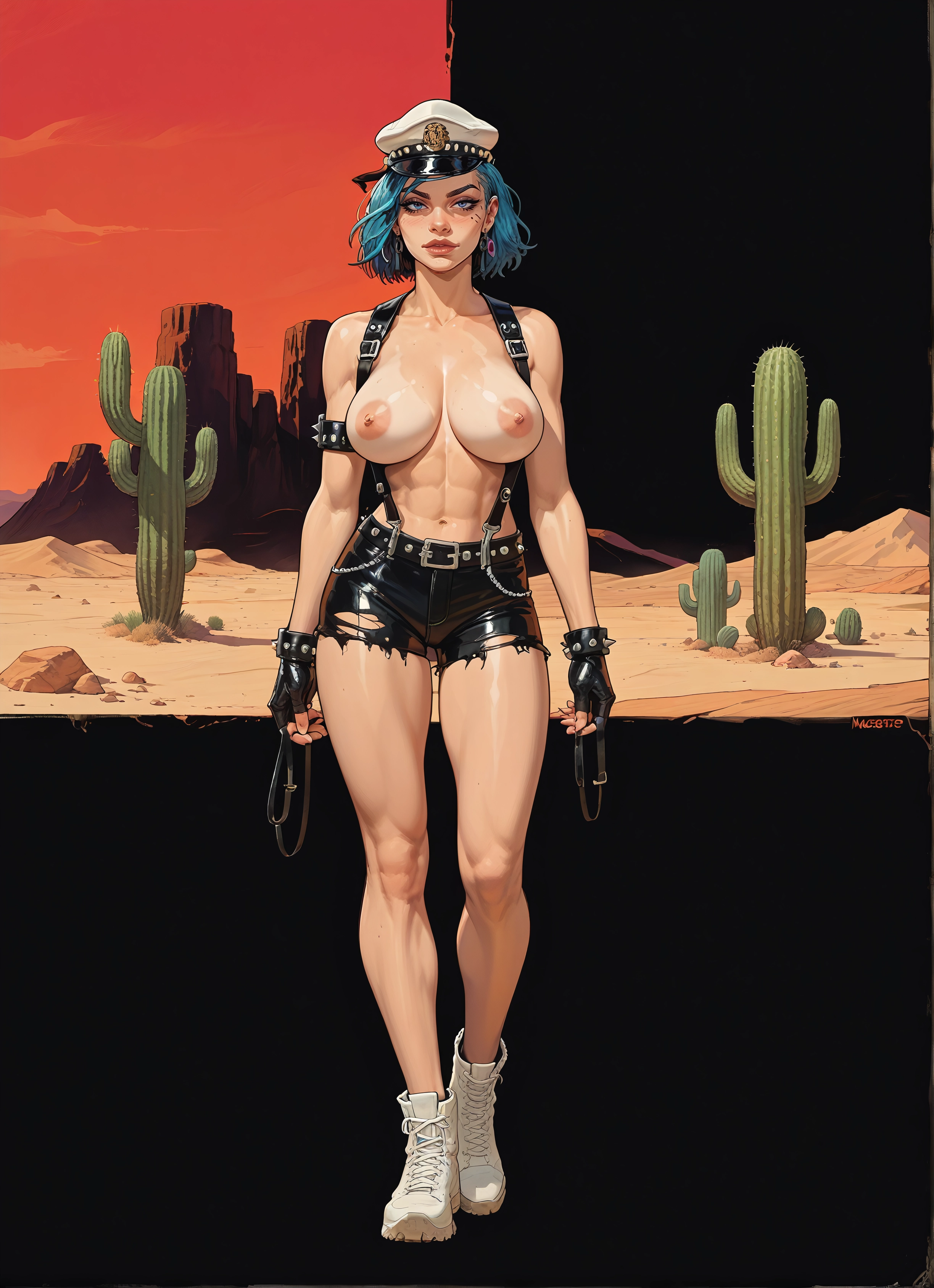 1girl, breasts, nipples, gloves, solo, cactus · Yamete.gg