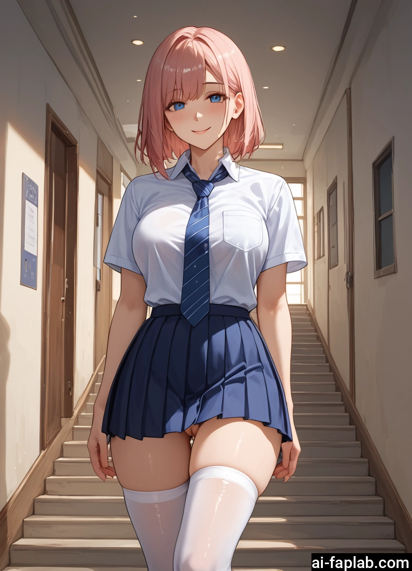 1girl, thighhighs, skirt, blue eyes, solo, breasts · Yamete.gg