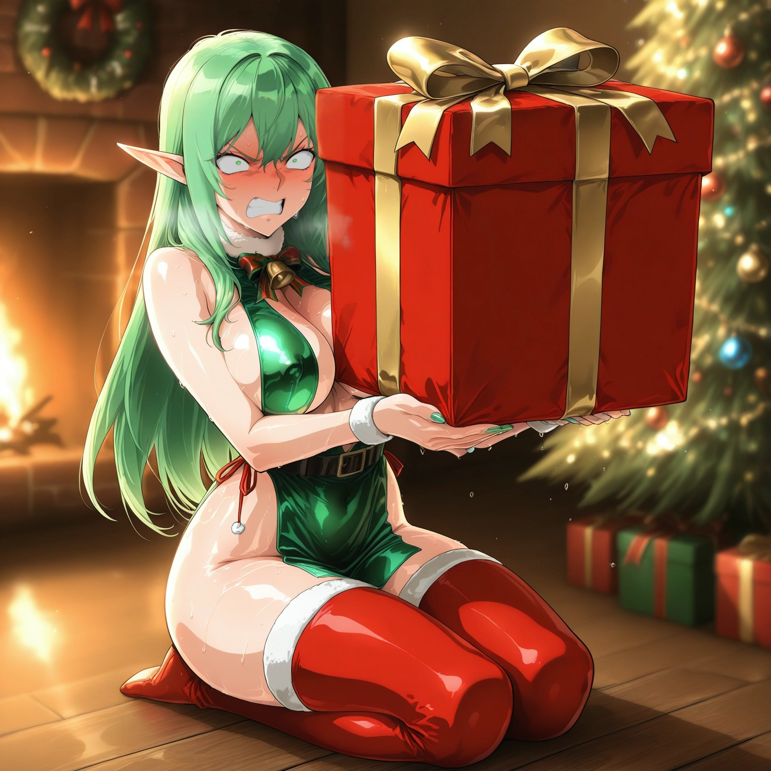 1girl, breasts, pointy ears, thighhighs, long hair, gift · Yamete.gg