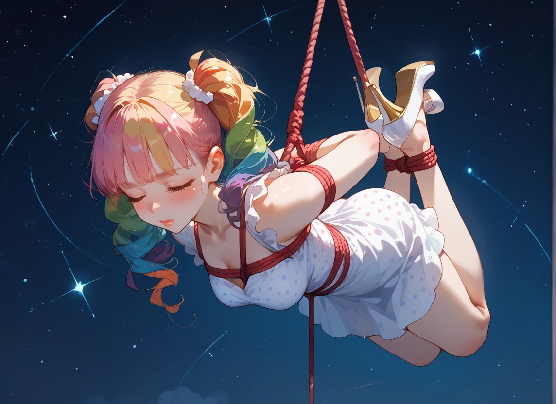 1girl, solo, bound, dress, bdsm, multicolored hair · Yamete.gg