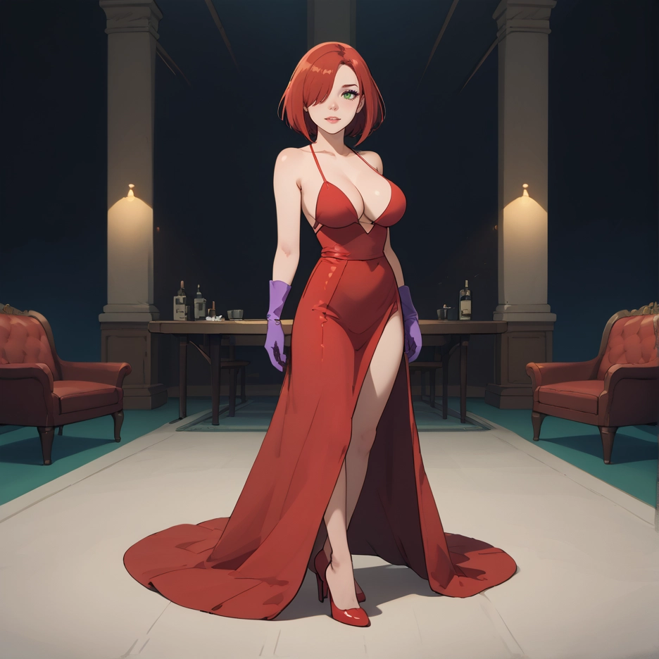 1girl, breasts, dress, gloves, high heels, hair over one eye · Yamete.gg