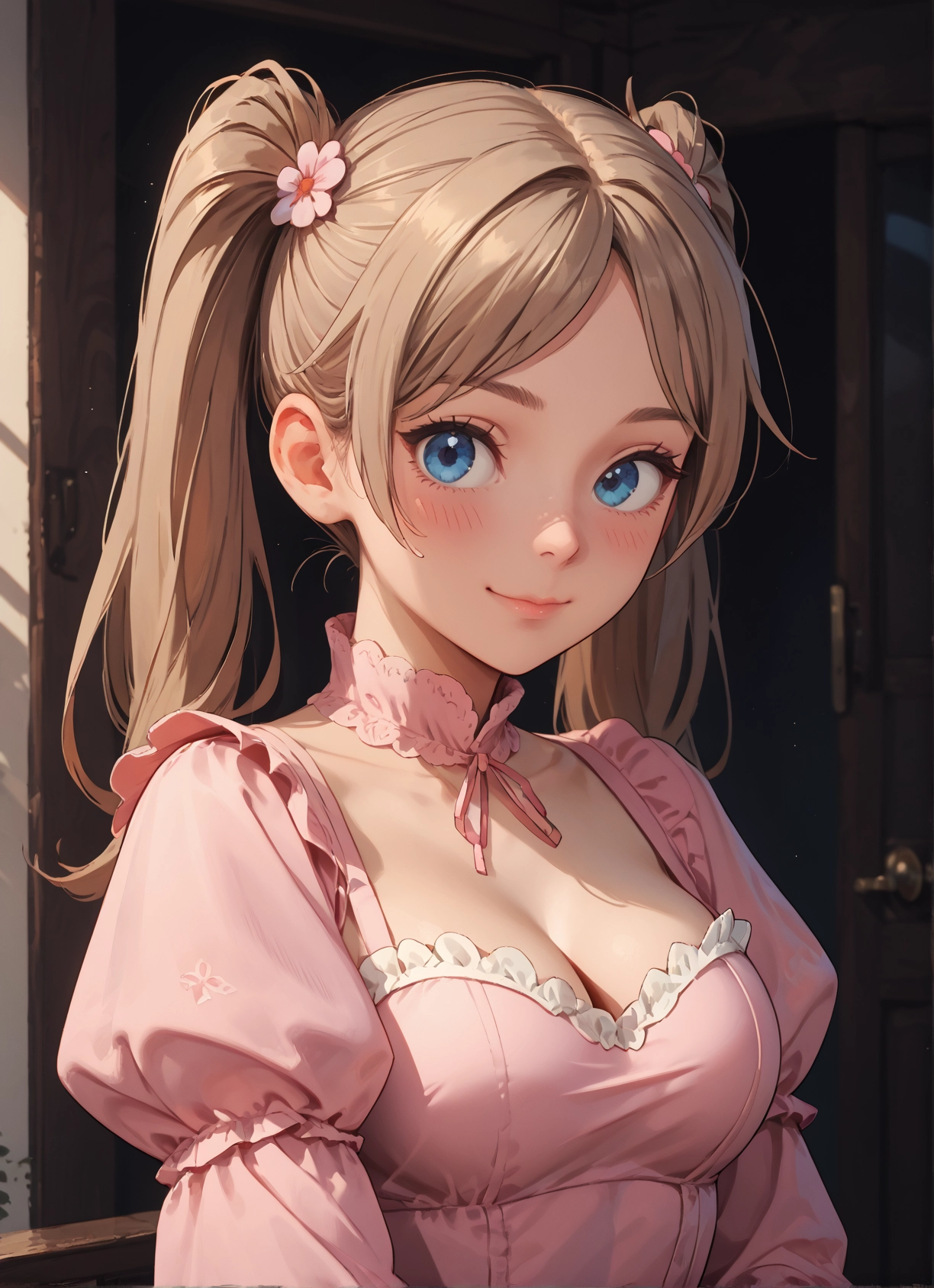 1girl, breasts, blue eyes, solo, twintails, cleavage · Yamete.gg