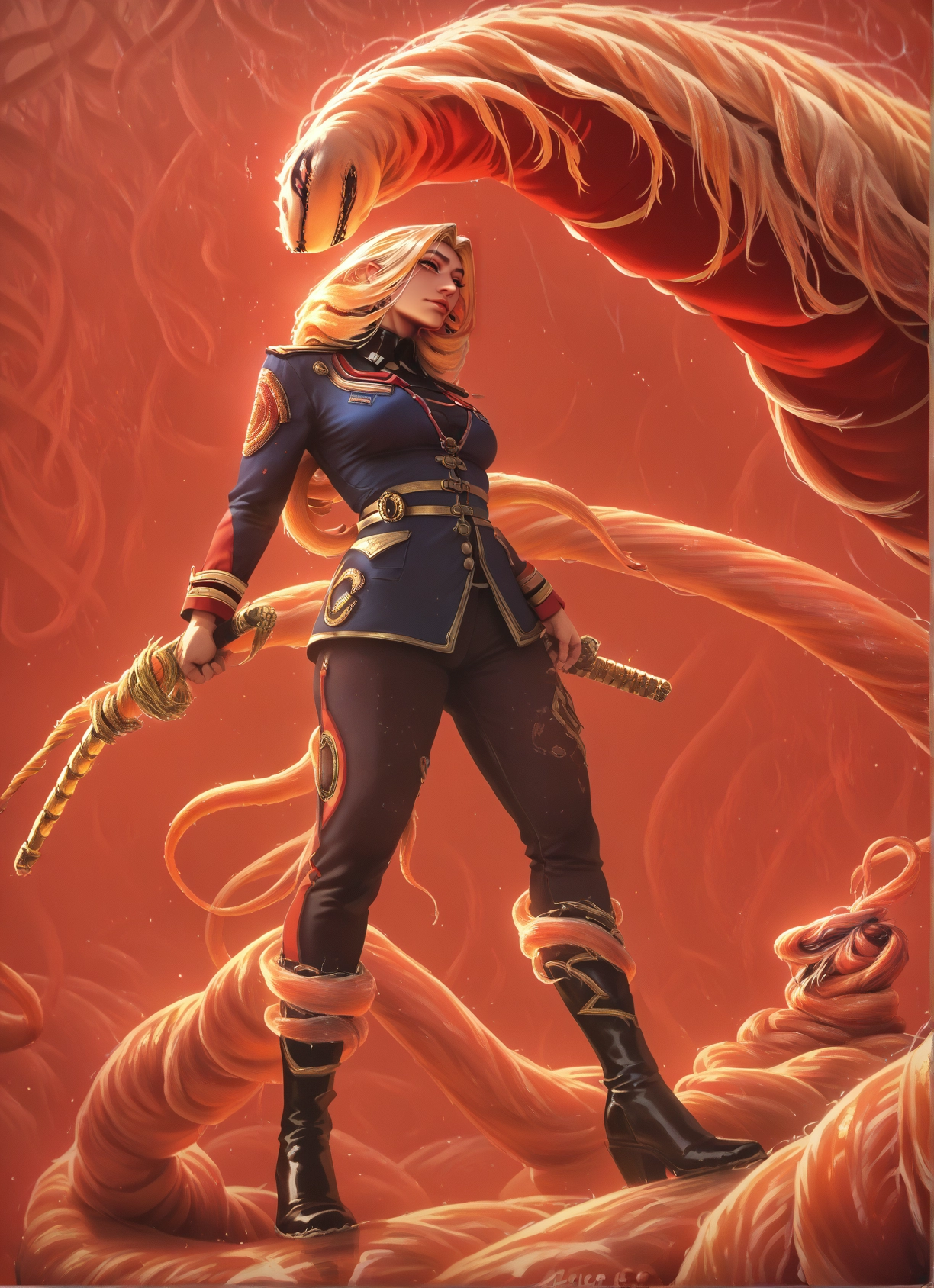 1girl, weapon, sword, blonde hair, uniform, boots · Yamete.gg