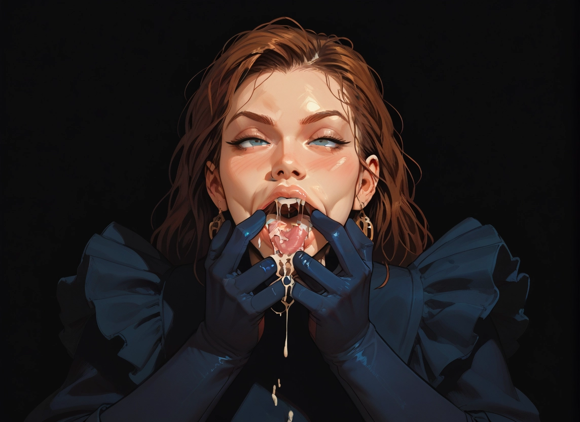 1girl, gloves, jewelry, earrings, cum, tongue · Yamete.gg