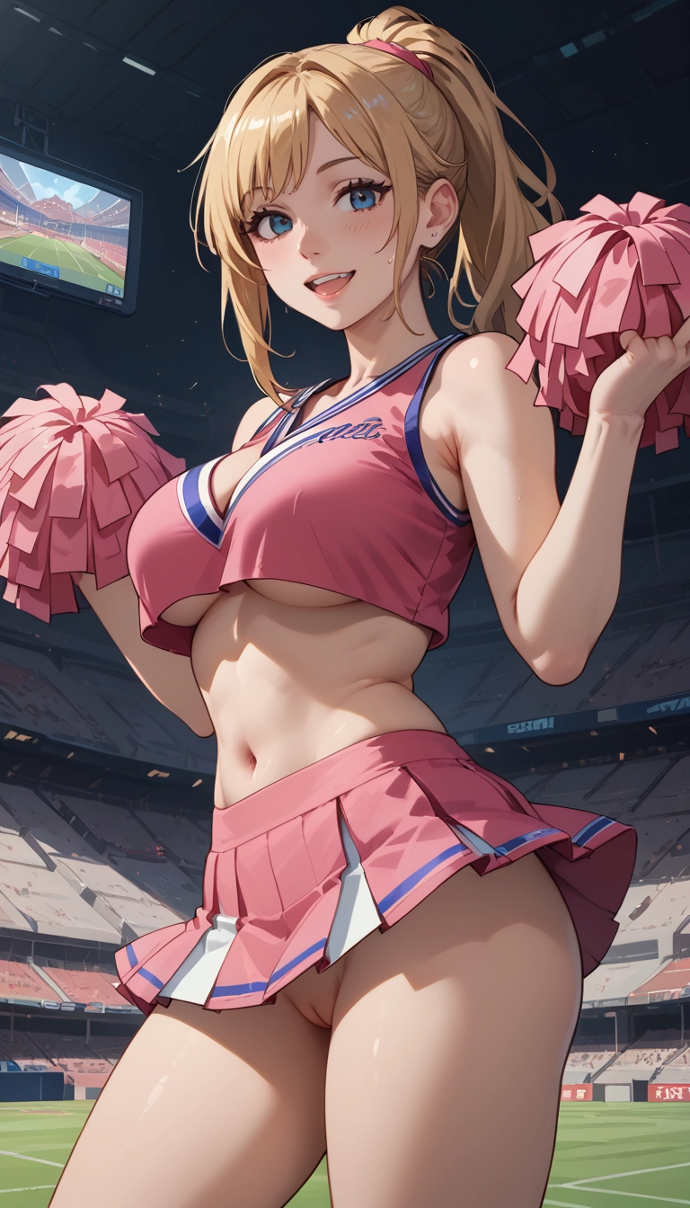 1girl, breasts, cheerleader, pom pom (cheerleading), solo, skirt · Yamete.gg