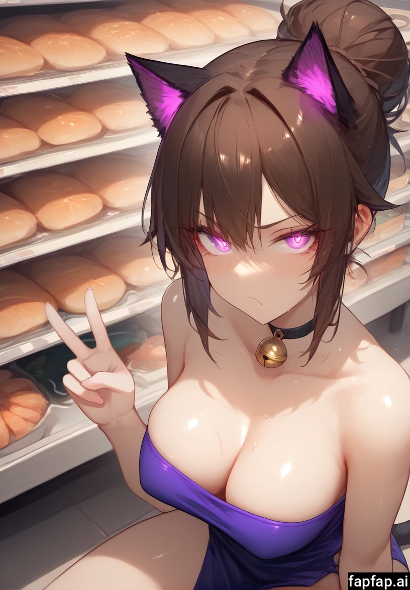 1girl, breasts, animal ears, solo, cleavage, hair bun · Yamete.gg